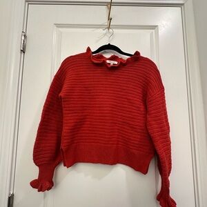 Madewell Red Ruffled Cowl Sweater